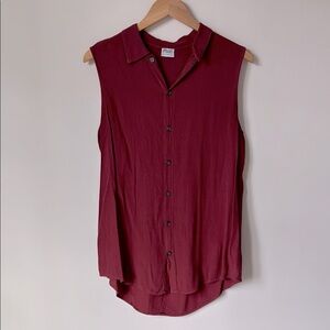 🟢 5/$25 CP Shades | Long Sleeveless Button Up Tank Top in Deep Red | Size S